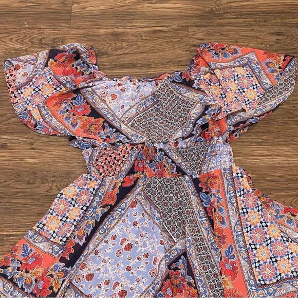 Rabbit Rabbit Rabbit Short Sleeve Fit & Flare MIDI Printed Dress Red Blue Sz 10 - Picture 3 of 11